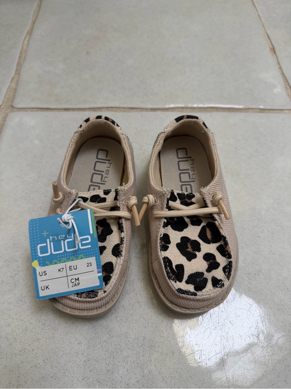 Hey Dude Kids Leopard Print Slip-On Shoes in Beige and Black NWT